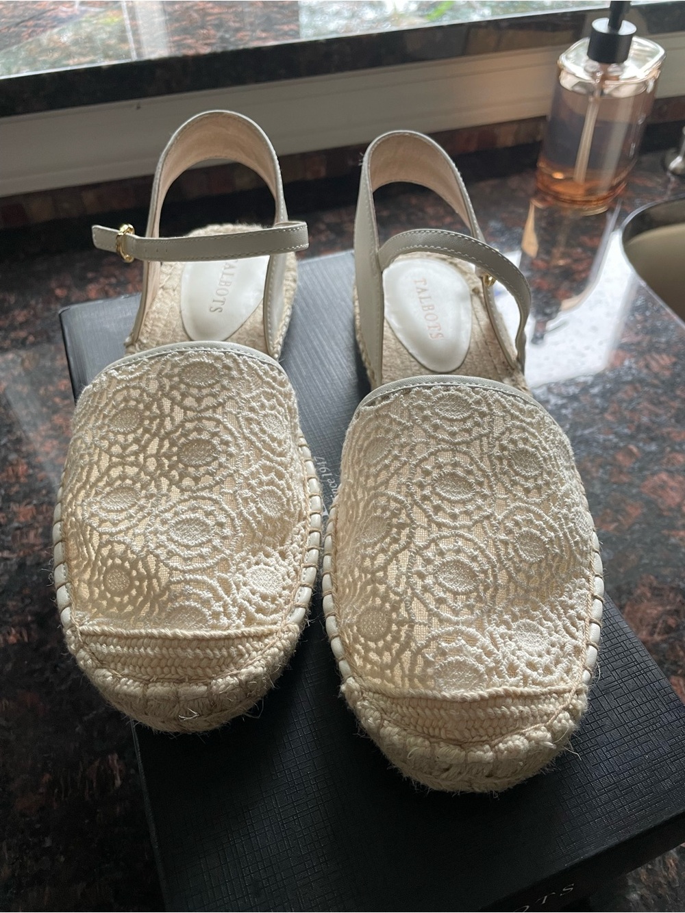 Talbots Cream Crochet Espadrille Slingback Flats$119.marked dn to $99.99. 1/2off